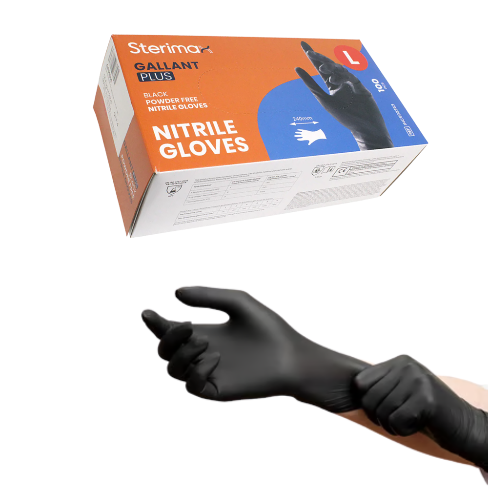 Sterimax Large Black Nitrile Powder-Free Gloves